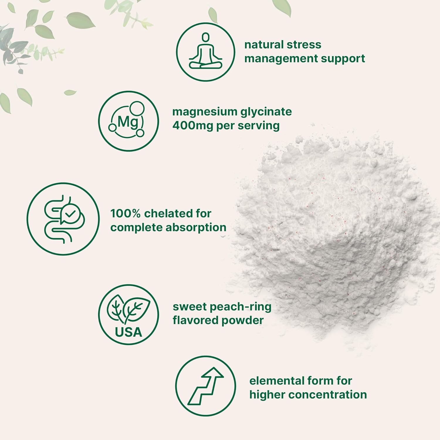 Magnesium Powder, 12oz (56 Servings) | Magnesium Glycinate Powder | Sweet Peach Ring Flavored | Sleep, Muscle, Heart & Nerve Health Support | Easily Absorbed | Non-GMO, Vegan, Sugar Free - Image 3