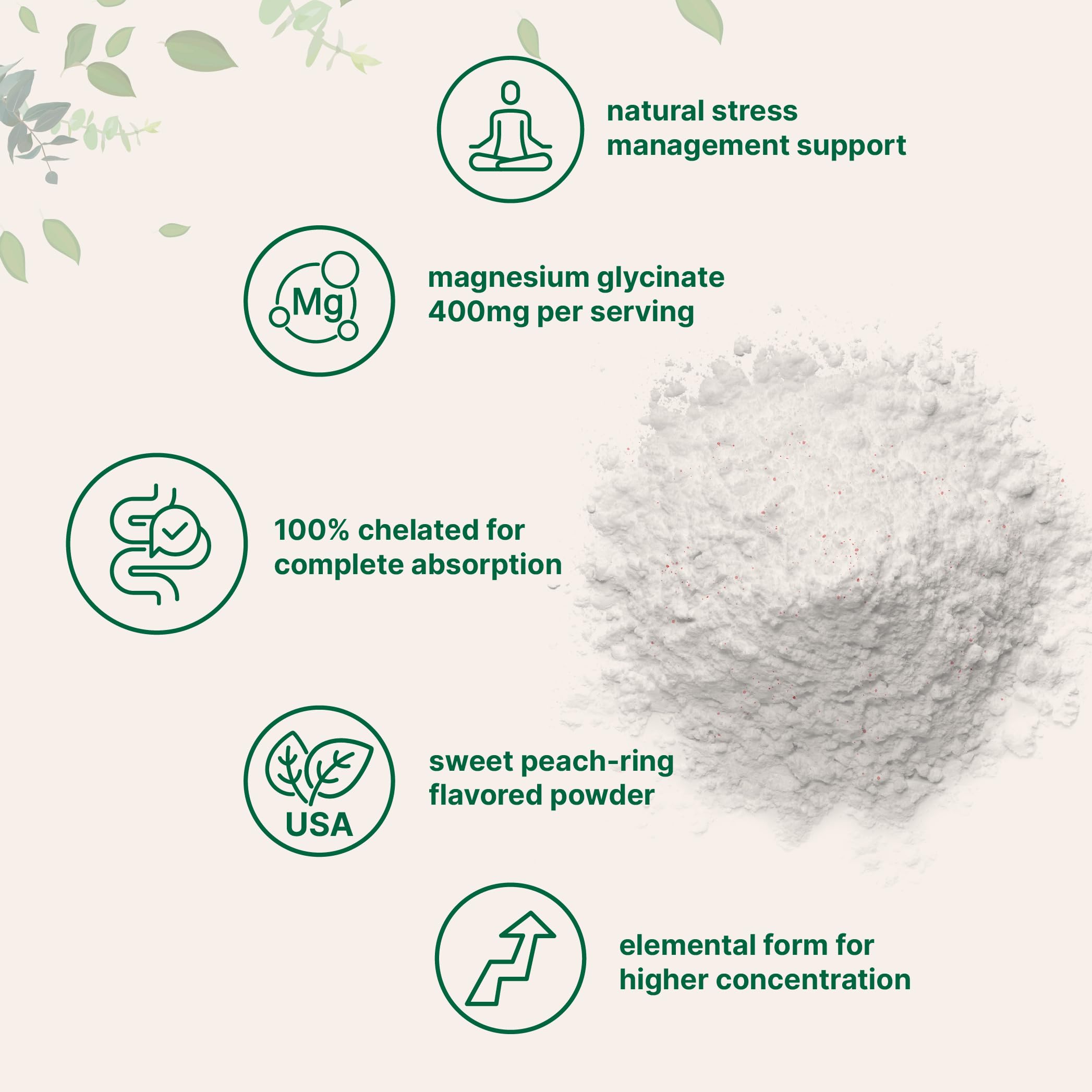 Magnesium Glycinate Powder, 12oz (56 Servings) | Sweet Peach Ring Flavored | Sleep, Muscle, Heart & Nerve Health Support* | Chelated Magnesium Supplement | Non-GMO, Vegan, Sugar Free — Amazon image 3