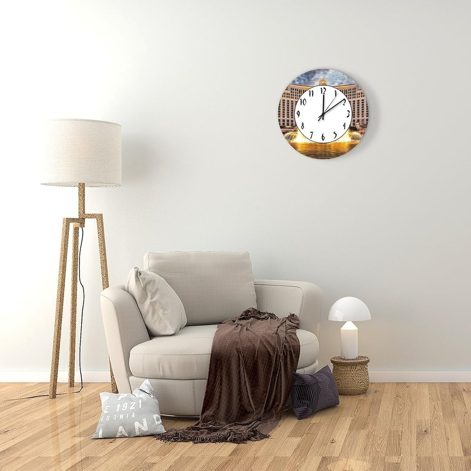 Las Vegas City Skyline Wall Clock Las Vegas 12 Inch Round Wall Clocks Battery Operated Silent Non-Ticking Modern Hanging Clock for Bedroom Living Room Farmhouse Wall Decor