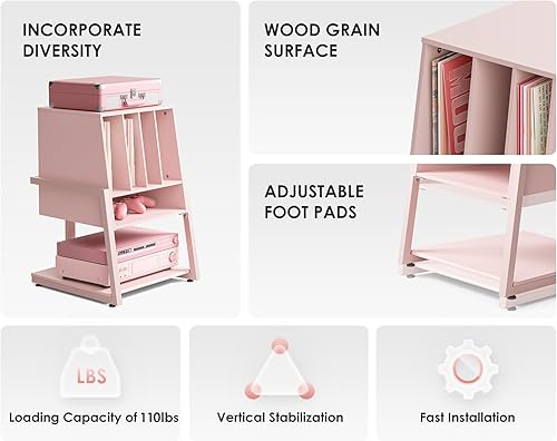 Miniatura 6 de FITUEYES Soporte para tocadiscos de diseño con almacenamiento de discos de vinilo, soporte para tocadiscos con estación de hasta 120 piezas, pequeño