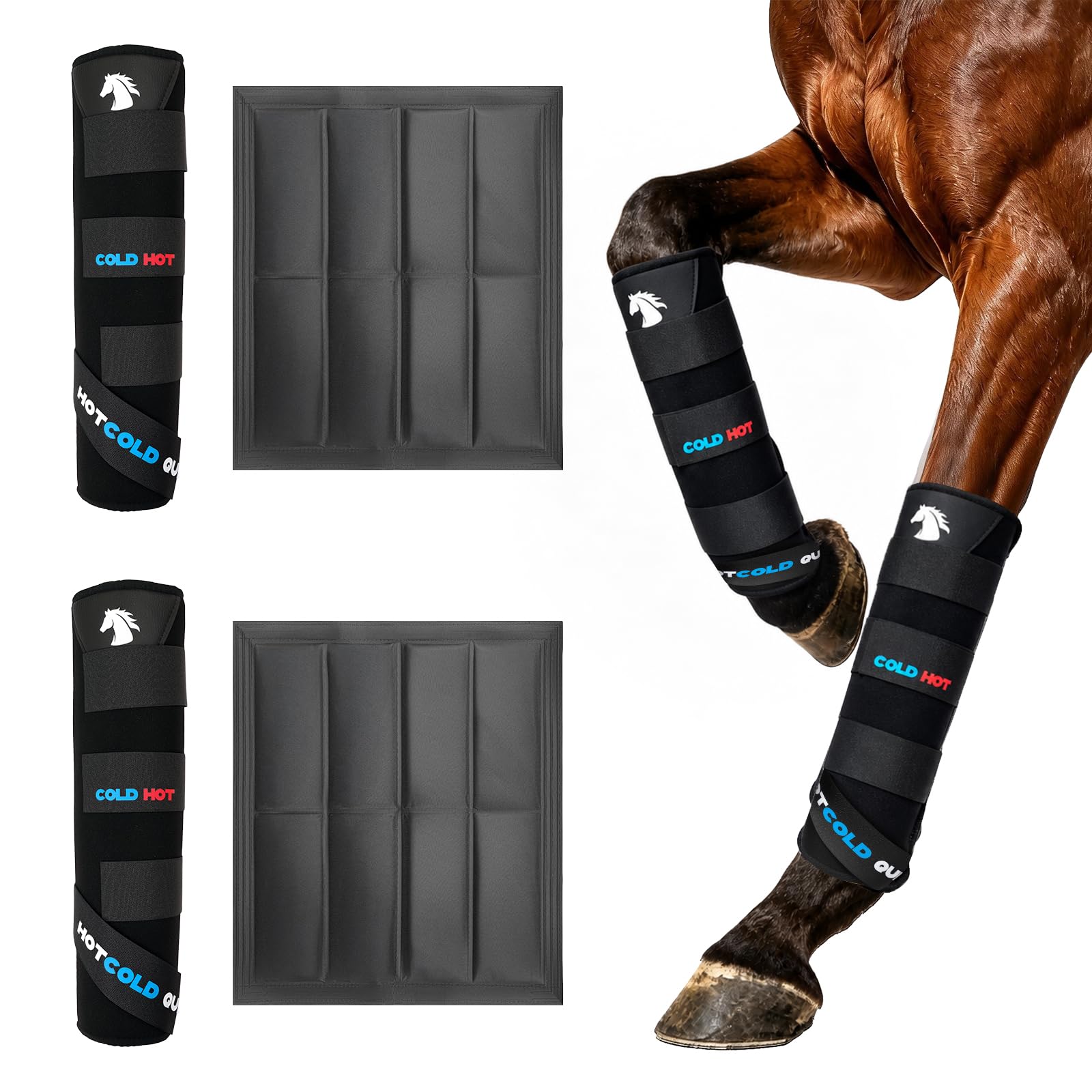 Photo 1 of Jiesxyii Horse Ice Boots Leg Wraps - Black, 2-Pack