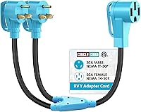 Vista 7 de CircleCord Cable adaptador RV Y de 30 amperios a dos, 30 amperios, enchufe macho NEMA TT-30P a TT-30R hembra con mango de agarre, resistente STW 10