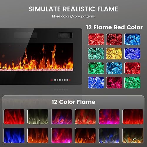 Miniatura 4 de Chimenea eléctrica de 42 pulgadas, chimenea eléctrica empotrada y montada en la pared con control remoto, calentador de chimenea, chimenea lineal