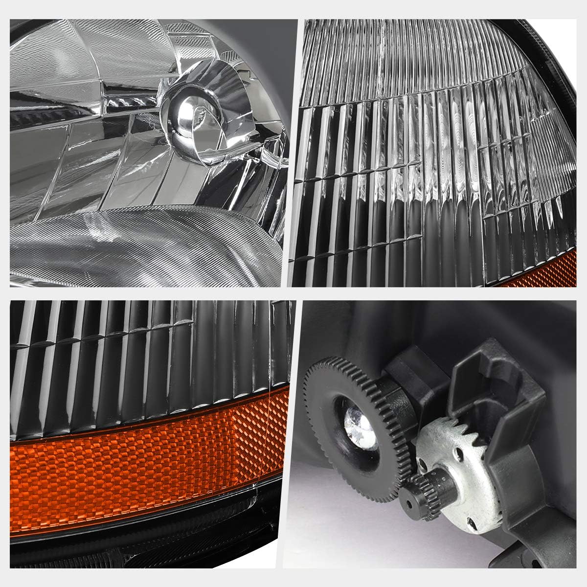 PM PERFORMOTOR Black Amber Headlights Replacement Compatible with 96-98 Civic, PMHL-HCIV-9698-OH-BA