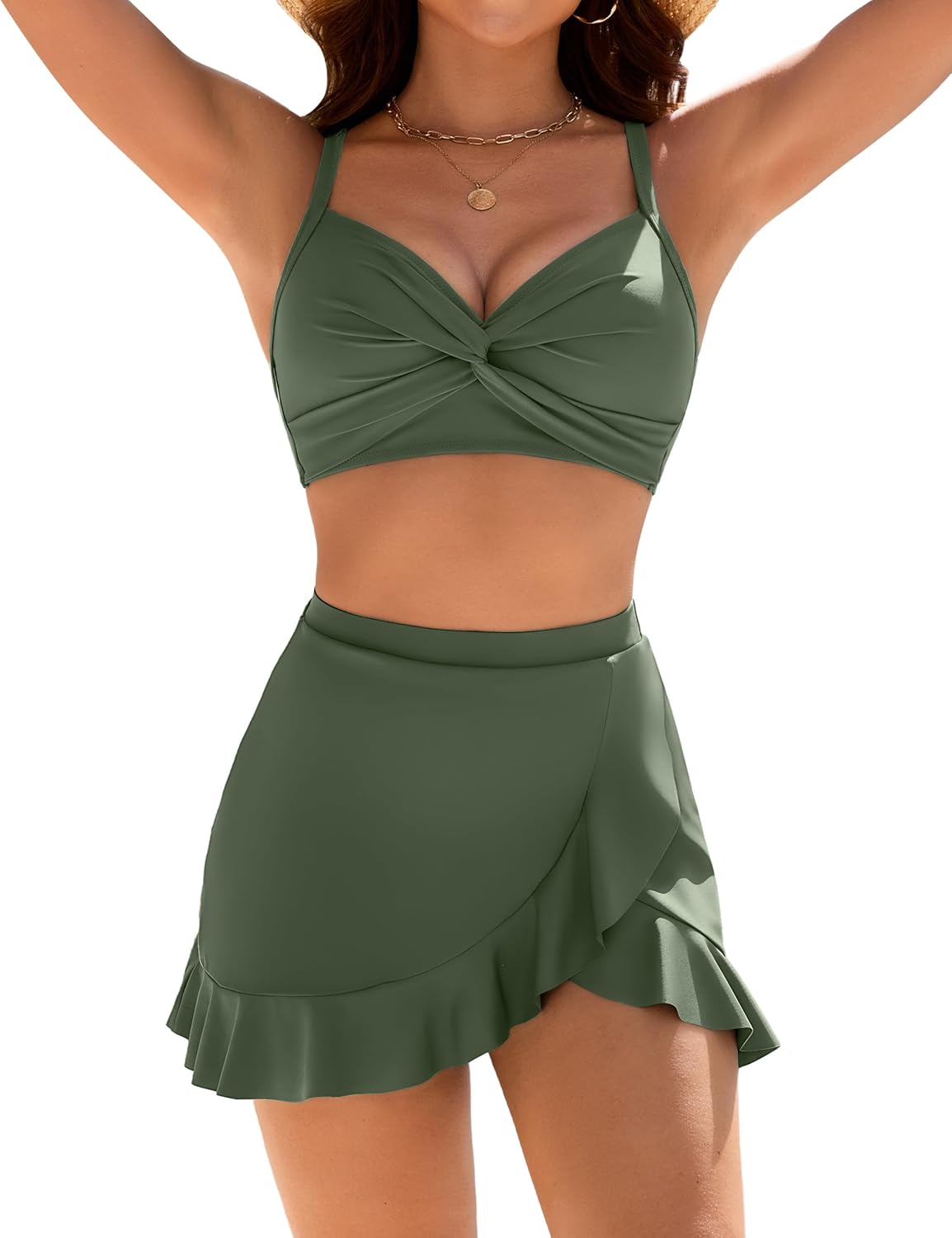 Blooming Jelly Womens High Waisted Bikini Sets Twist Swim Skirt Two Piece Swimsuit Crisscross Back Bathing Suit 2026