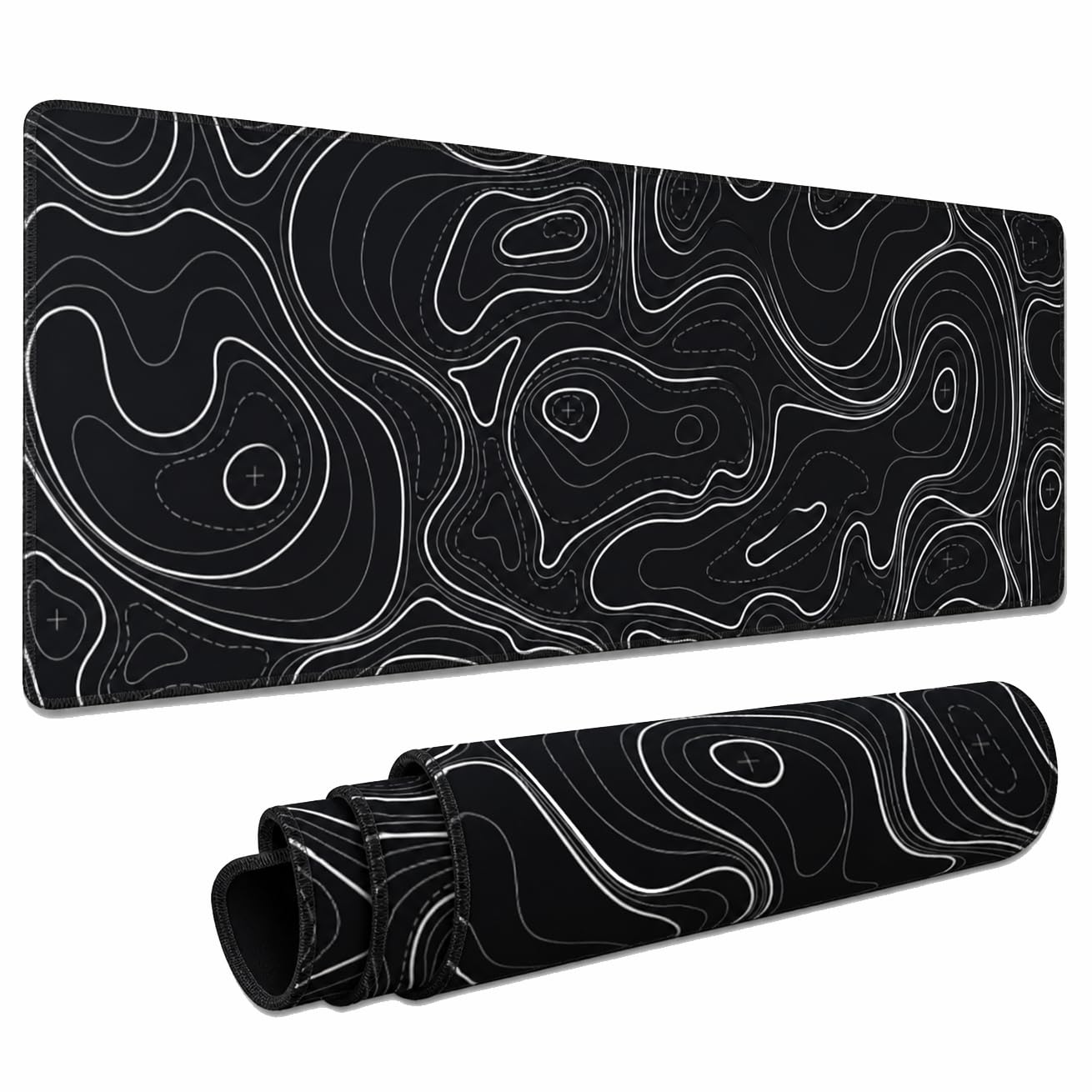 Large Gaming Mouse Pad, Black Topographic Pattern, 31.5 X 11.8 Inch