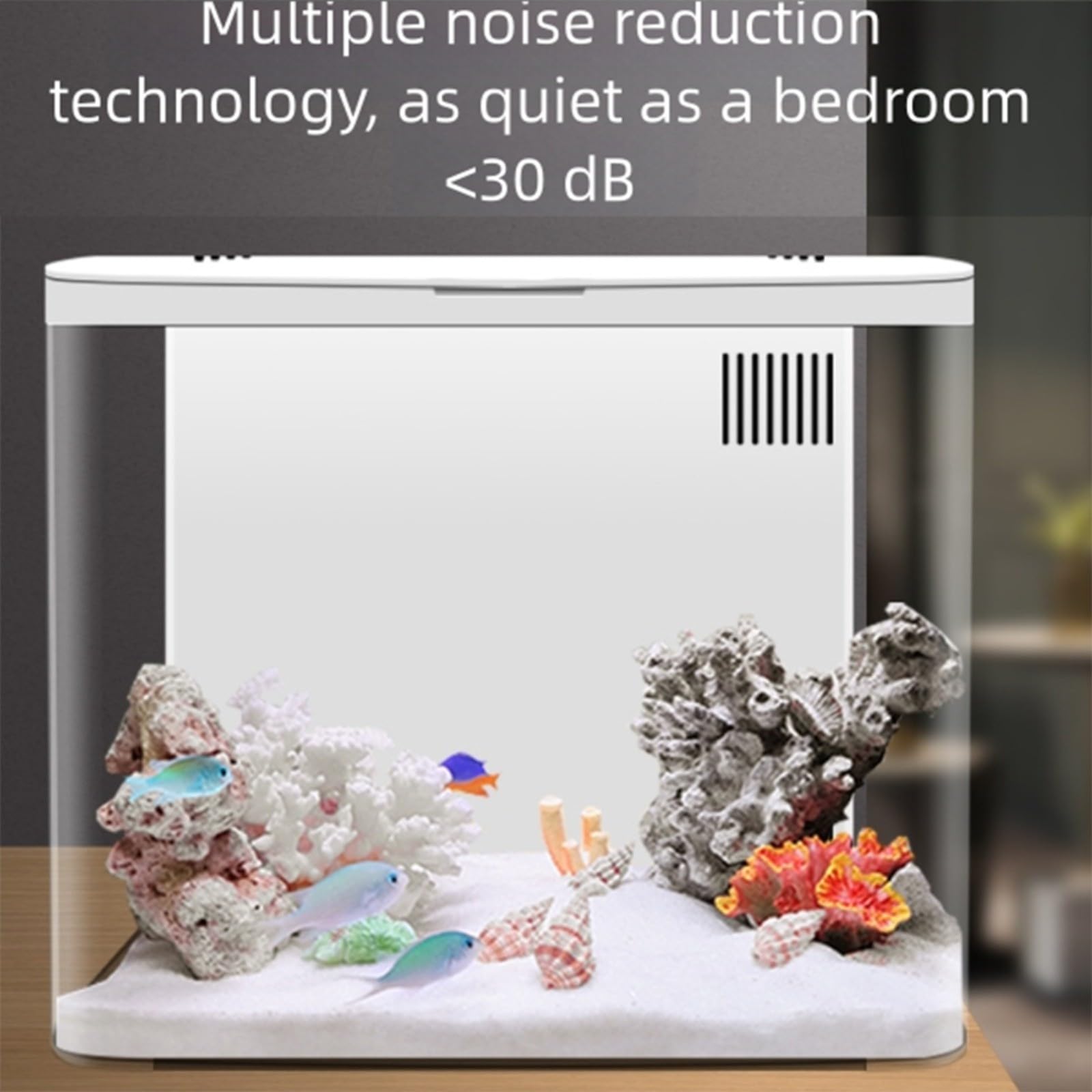 RichVibe Acquario Desktop 20x20x14cm in Acrilico con Luce LED Sistema di Filtrazione a 3 Strati Pompa Silenziosa per Pesci Betta, Gamberetti, Pesci Rossi Nero Bianco (bianco)