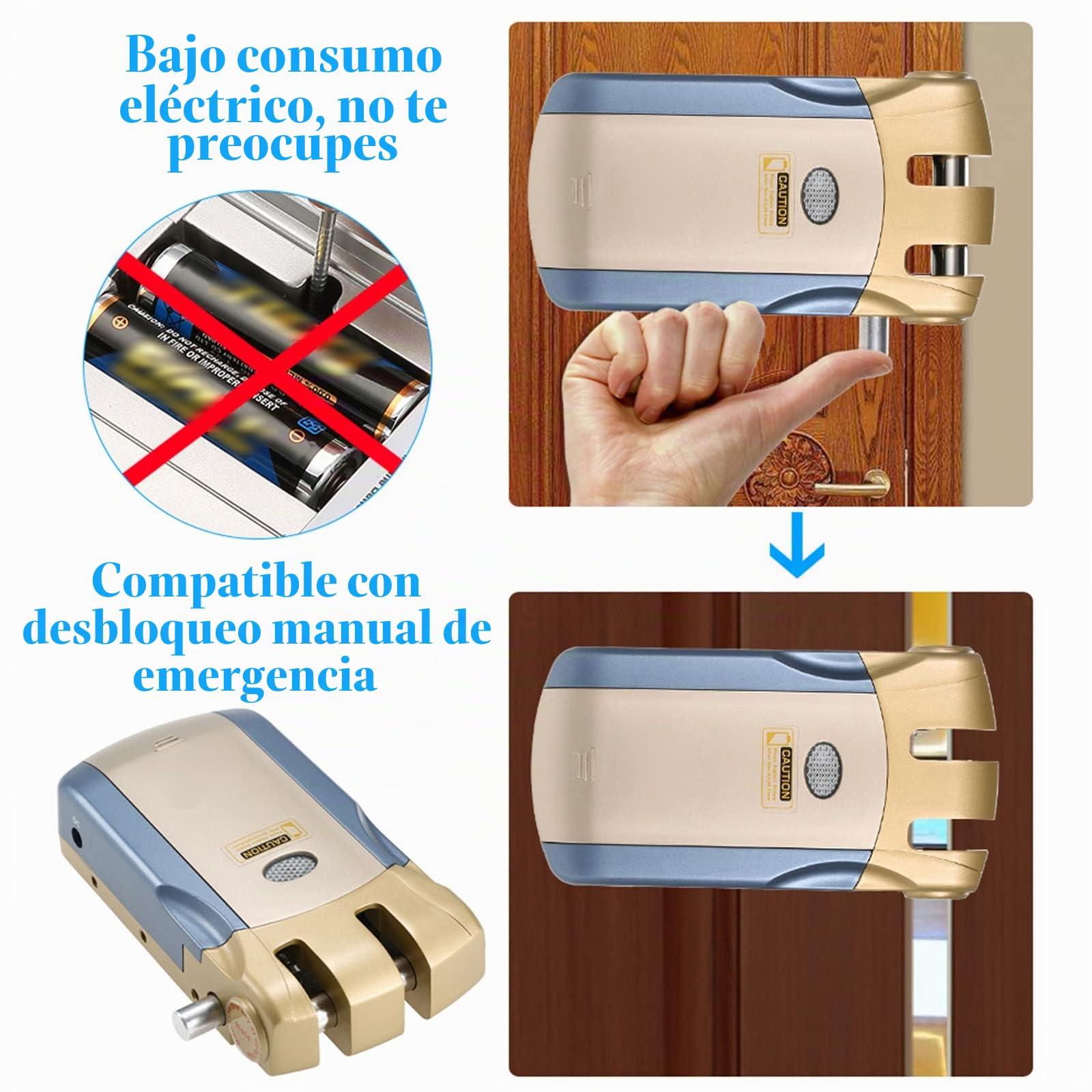 Control Remoto inalámbrico Lock Security Invisible Keyless Intelligent Lock Aleación de Zinc Metal iOS Android App Desbloqueo con 4 Llaves Smart Home Control de Acceso Sistema de Seguridad
