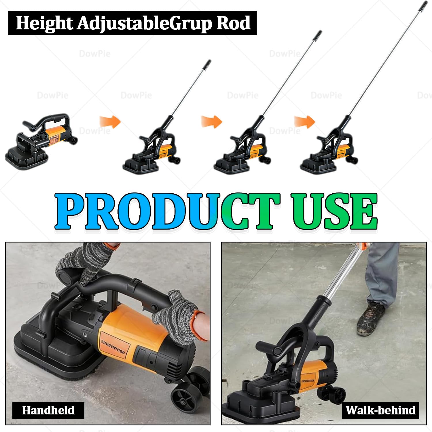 Pulidora de hormigón de 4 Cabezales, pulidora de Suelos en seco y húmedo con Varillas de extensión de 4 Secciones, 3800 W, 6 velocidades, para renovación Industrial. 110V-W/vacuumcleaner