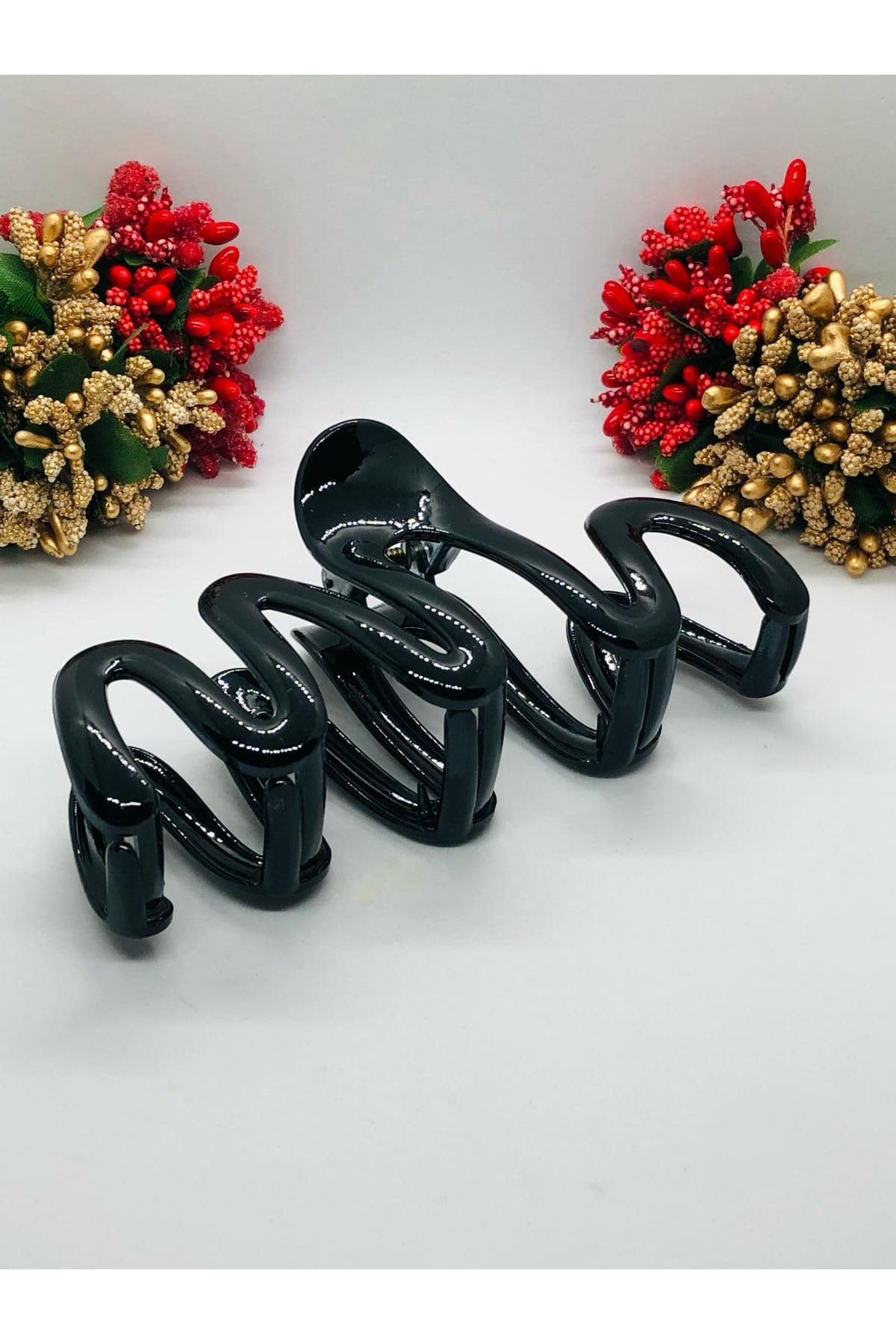 Fransız Tasarımı Dalgalı Parlak Saç Tokası Pinterest İthal Mandal Toka 13 cm Siyah Parlak