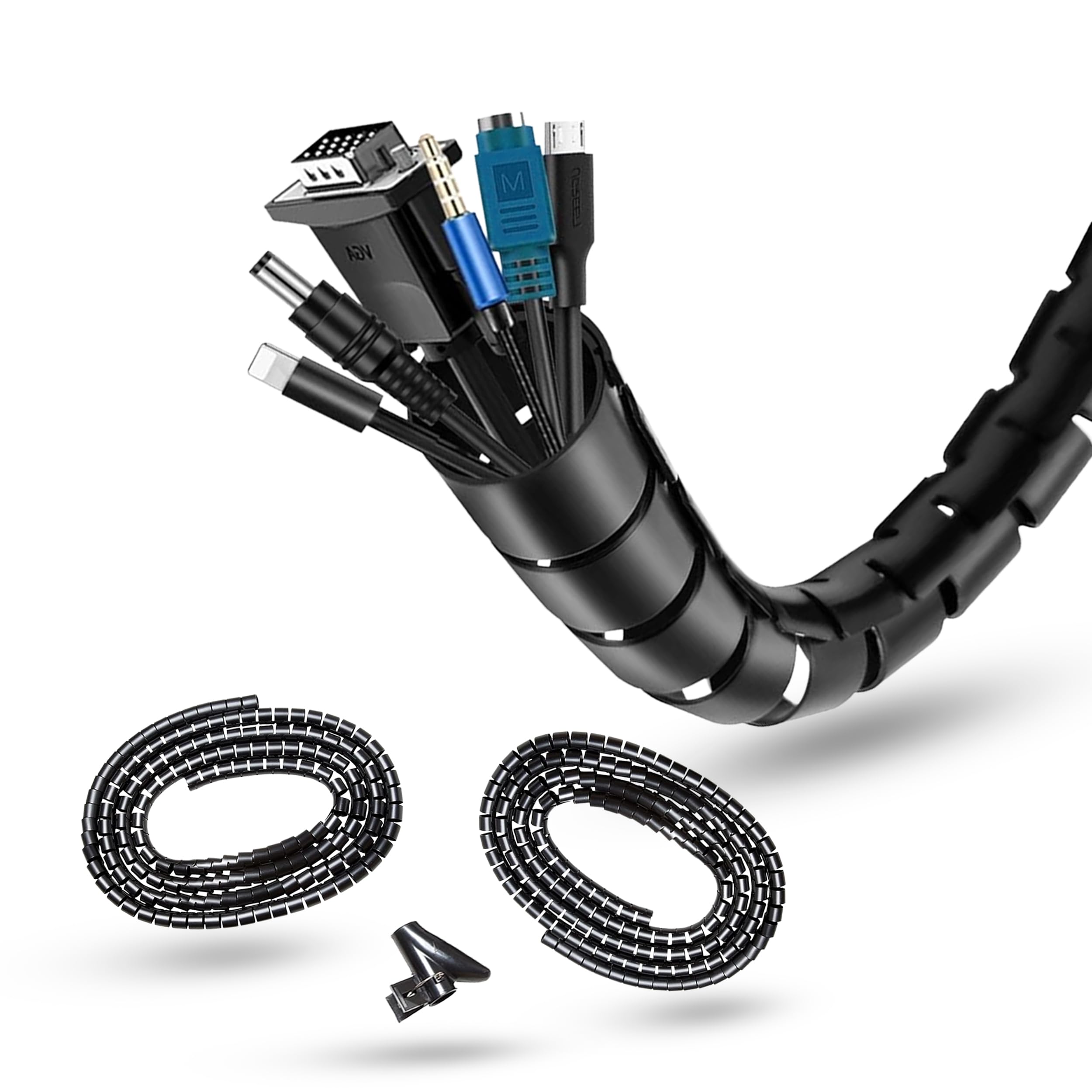 Black Cable Tidy Sleeve 6m - Flexible 20mm Cable Organizer for Cable Management