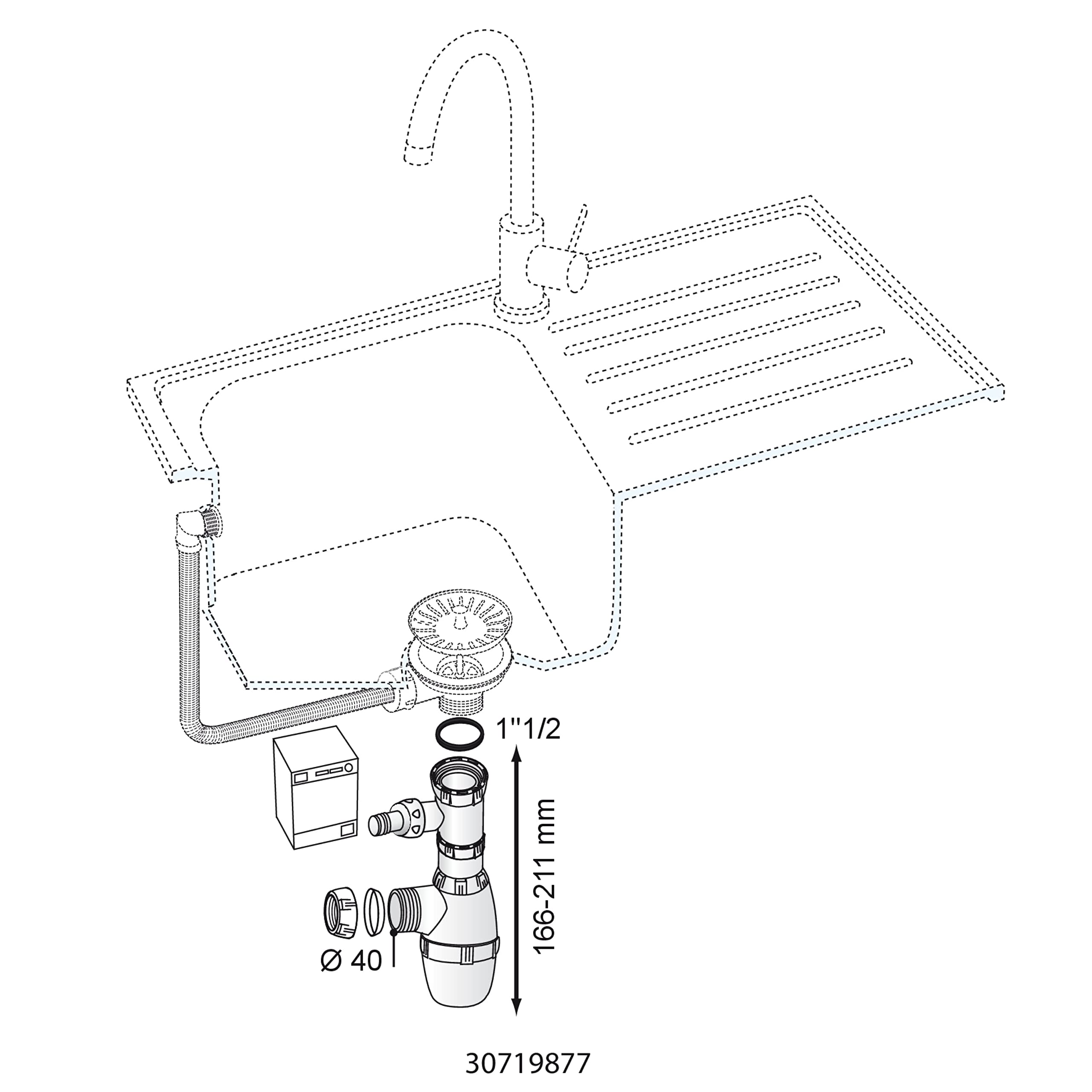 Wirquin SP3223 - Sifone per lavandino con attacco per lavatrice