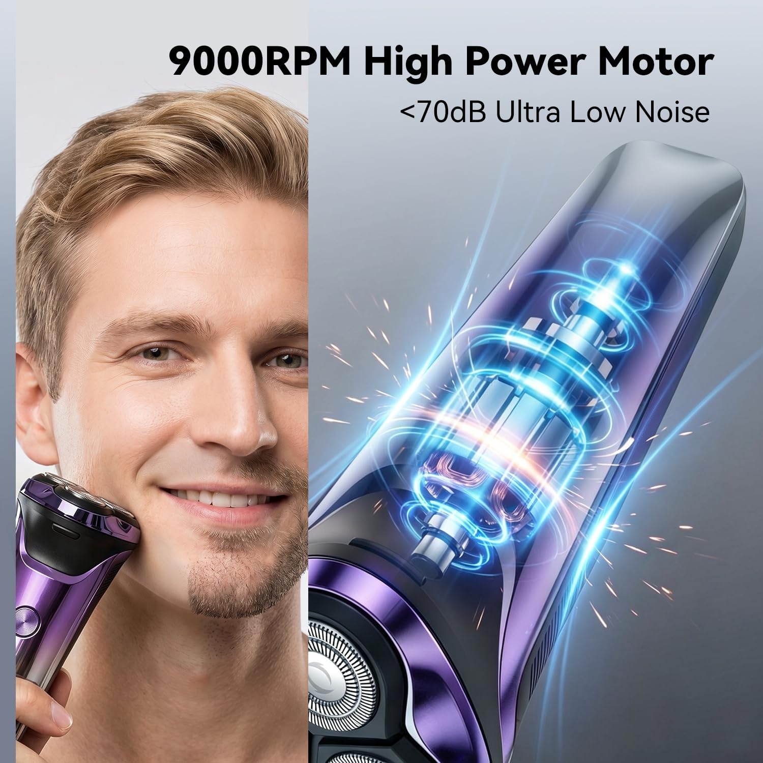 Ordele Electric Razor for Men, 2026 Upgraded Electric Shavers for Men, USB-C Rechargeable, Wet & Dry Shaver with Pop-up Trimmer and Travel Case (Purple) view 5
