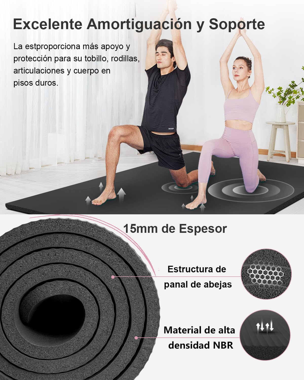 Esterilla Fitness Grande 200×130cm Gruesa 15mm/10mm Esterilla Yoga Antideslizante NBR Colchoneta Gimnasia XXL para Deporte Familiar | NBR Material extra grueso ancho antideslizante amortiguador para dos personas Home Gym Pilates Yoga Fitness