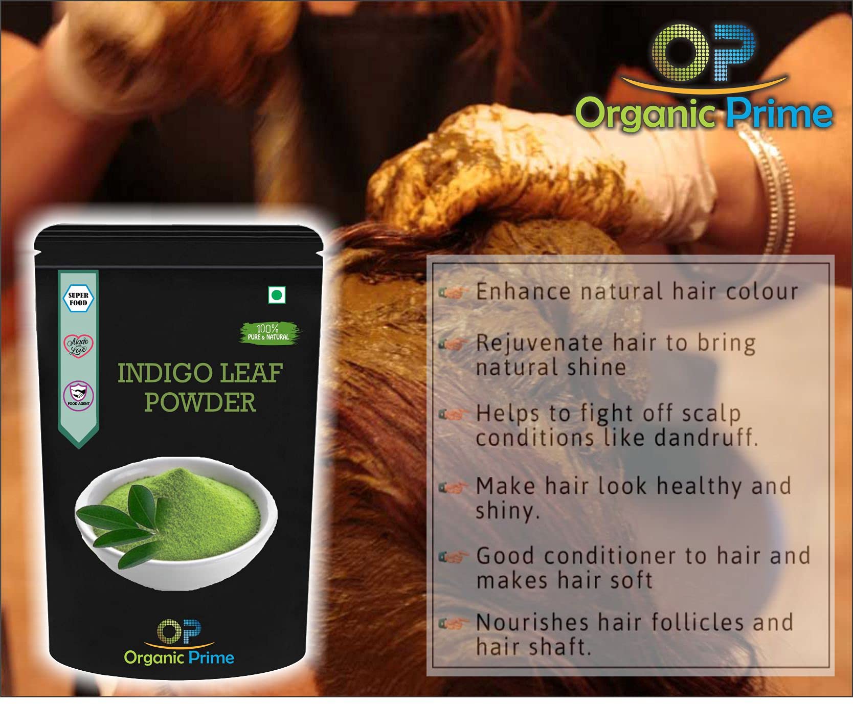 Organic Prime Indigo Leaf Powder for Hair Color - 200 GM By Organic Prime 1