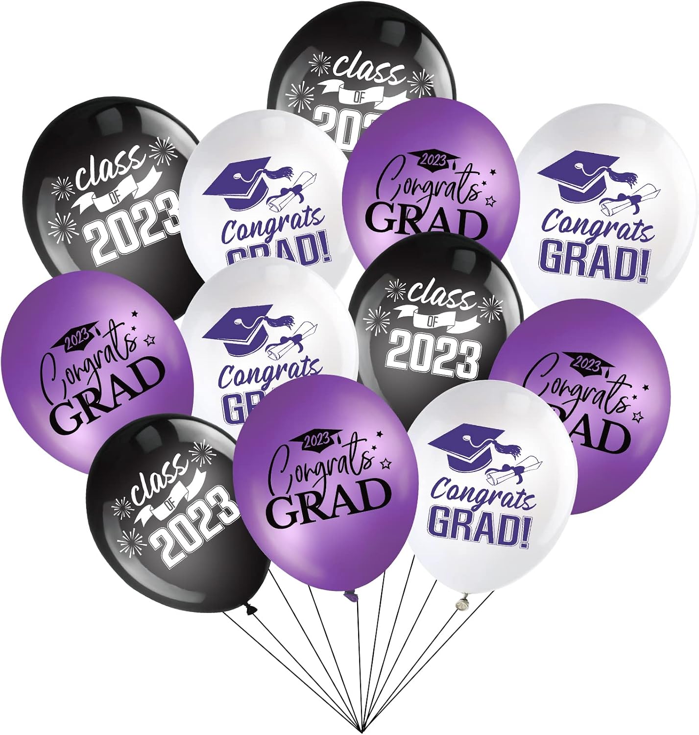 30 Pieces 12 Inch Graduation Party Latex Balloons Class of Party Decoration 2023 Party Balloons for Graduation Party Supplies, Graduation Decorations Indoor/Outdoor (Purple, Black and White)