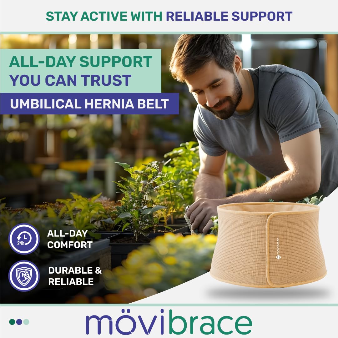 Movibrace Umbilical Hernia Belt with Silicone Pressure Pad Men & Women XXL | Adjustable compression, dome-shaped silicone pressure pad, targeted navel support, discreet under clothing, everyday comfort