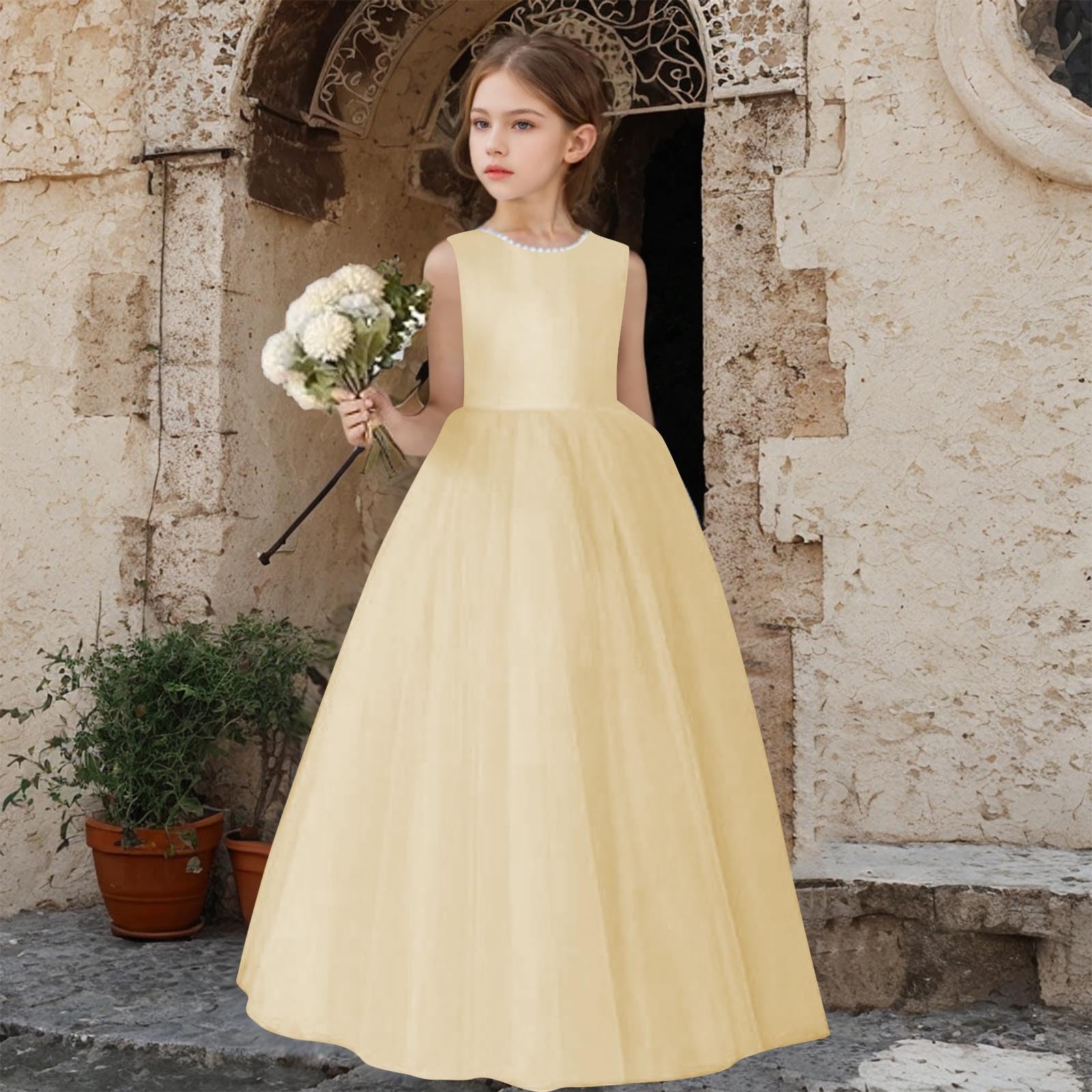 XINYUNZU Prinzessin Kleid Mädchen Tüllkleid Lang Abendkleider Festliche Kinderkleider Ärmellos Blumenmädchenkleider Hochzeit Elegant Dress Girl Sommerkleid Kleider für Kinder und Teenager 1-15 Jahre