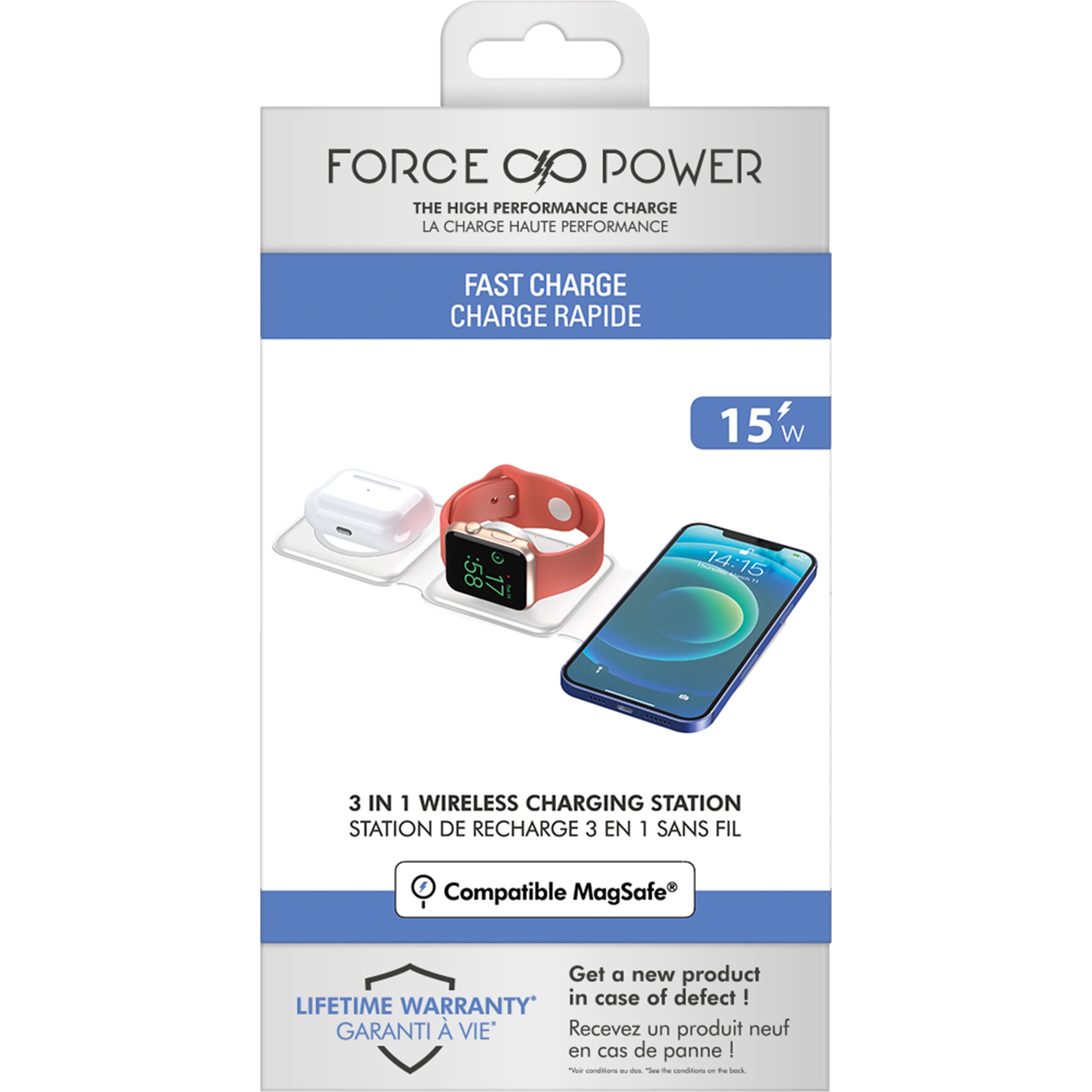 Bigben ConnectedForce Power 3-in-1 Foldable Wireless Charger, Super Fast Cordless Charging Pad, Up to 3 Devices, Compatible with iPhone, Samsung Galaxy, White