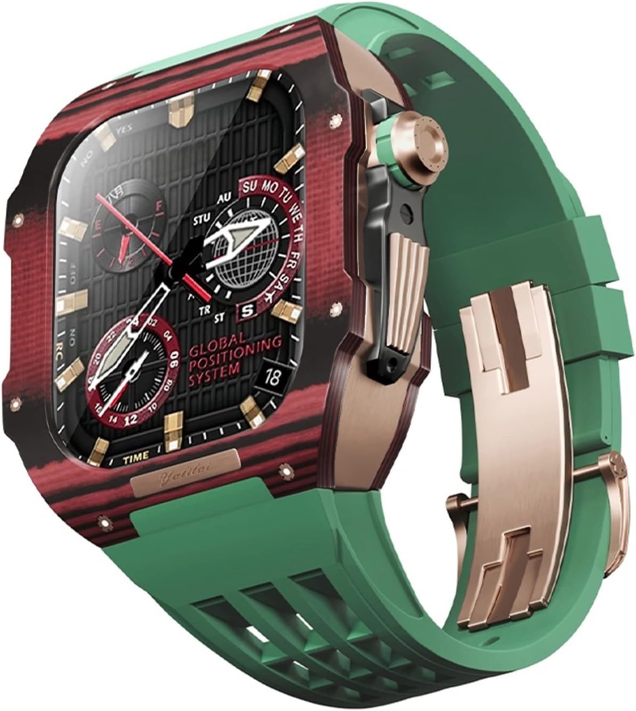 Lightweight Carbon Fiber Watch Case Fluororubber Strap Modification Kit，For Apple Watch 9/8/7/6/5/4/Series 44/45mm Upgrade Replacement Watch Band Kit