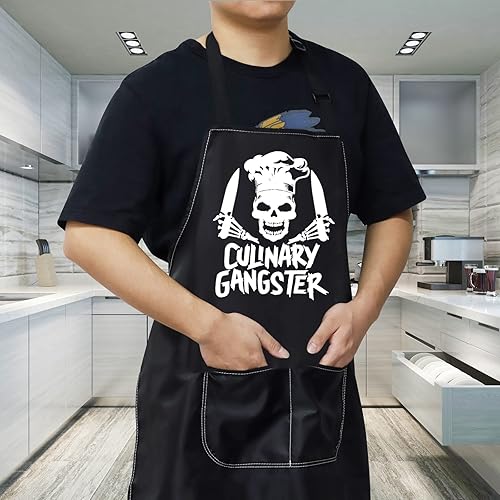 Miniatura 5 de WZMPA Delantal de cocina de gángster culinario divertido, regalos de chef de cocina, delantales ajustables para cocinar con bolsillos para hombres y