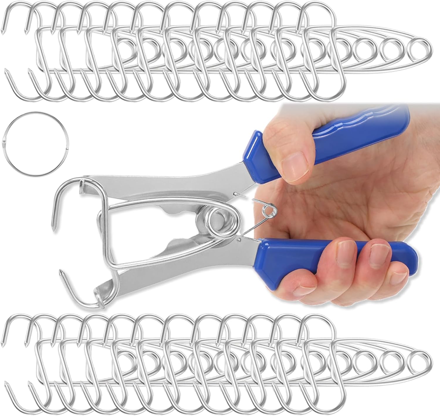 Miter Spring Clamp and Pliers Kit with 24 Miter Clamps Stainless Steel Woodworking Spring Clamp with Storage Ring for Picture Frame Molding Bule