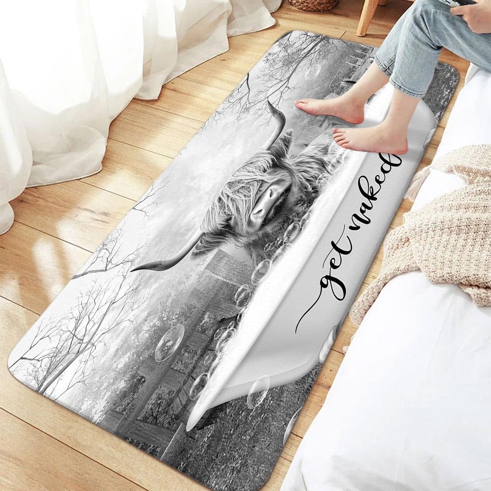 Boziqr Get Naked Bath Mat, Funny Cow Soft Bathroom Rugs, Farmhouse Grey Bath Mats for The Bathroom 17 x 48 Inches