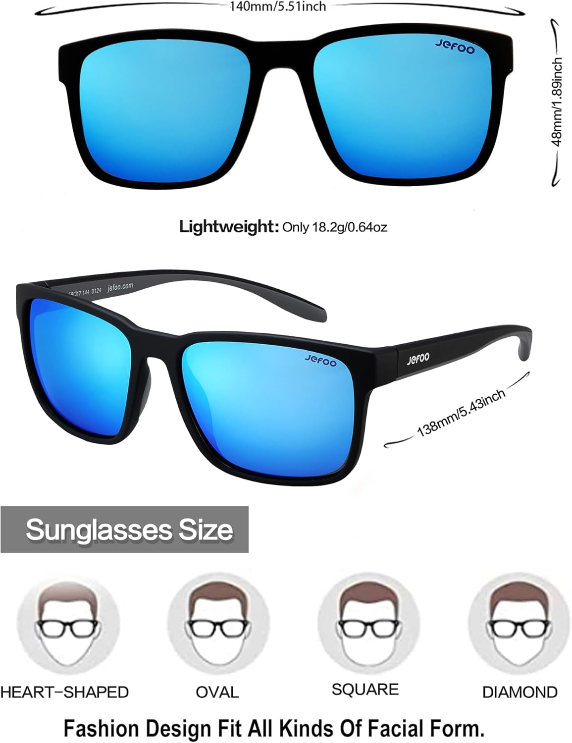 Jefoo Polarized Fishing Sunglasses for Men Women Kayaking Surfing Driving Lightweight Sports Sun Glasses UV Protection