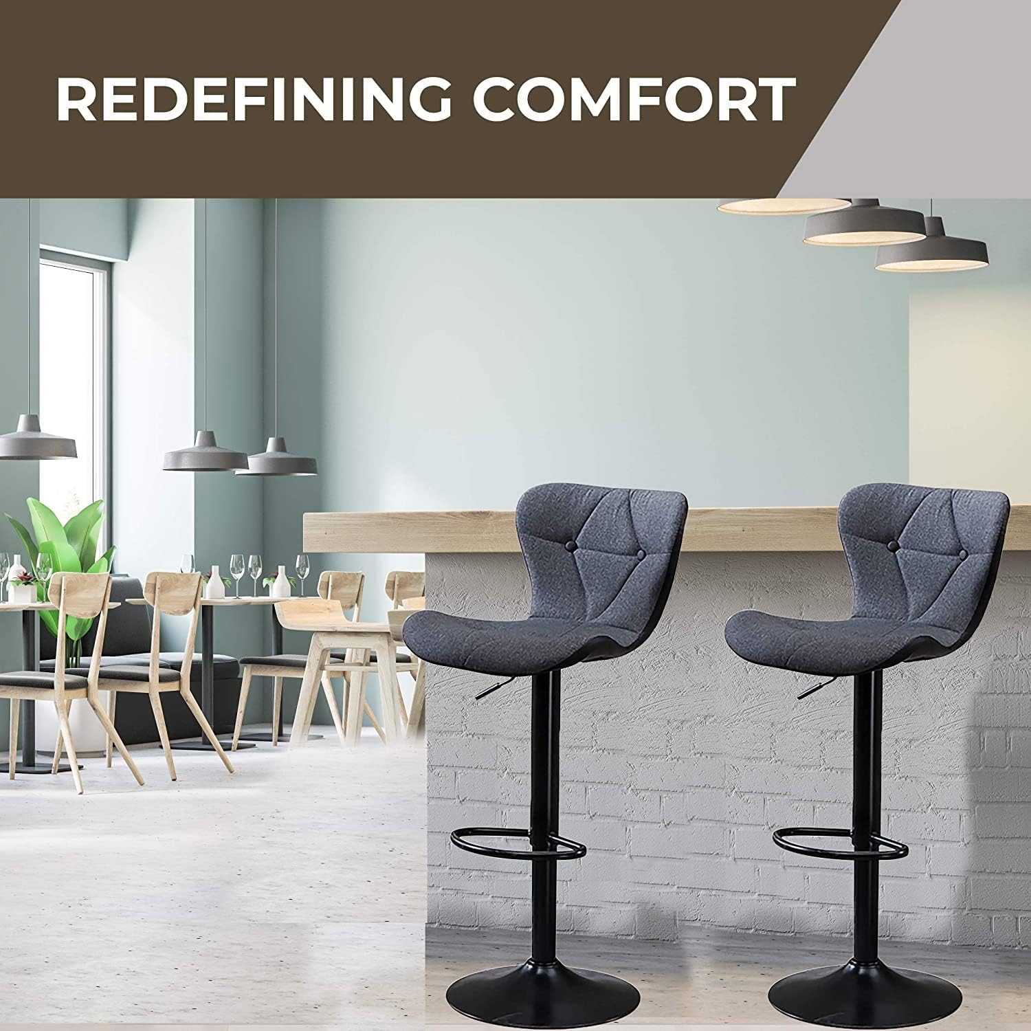 Halter Barstool, Adjustable Height Stool Chairs, Counter Height Swivel Bar Stools for Kitchen Island, Bar Chair, Counter Stool, Barstool Set of 2, Gray and Black