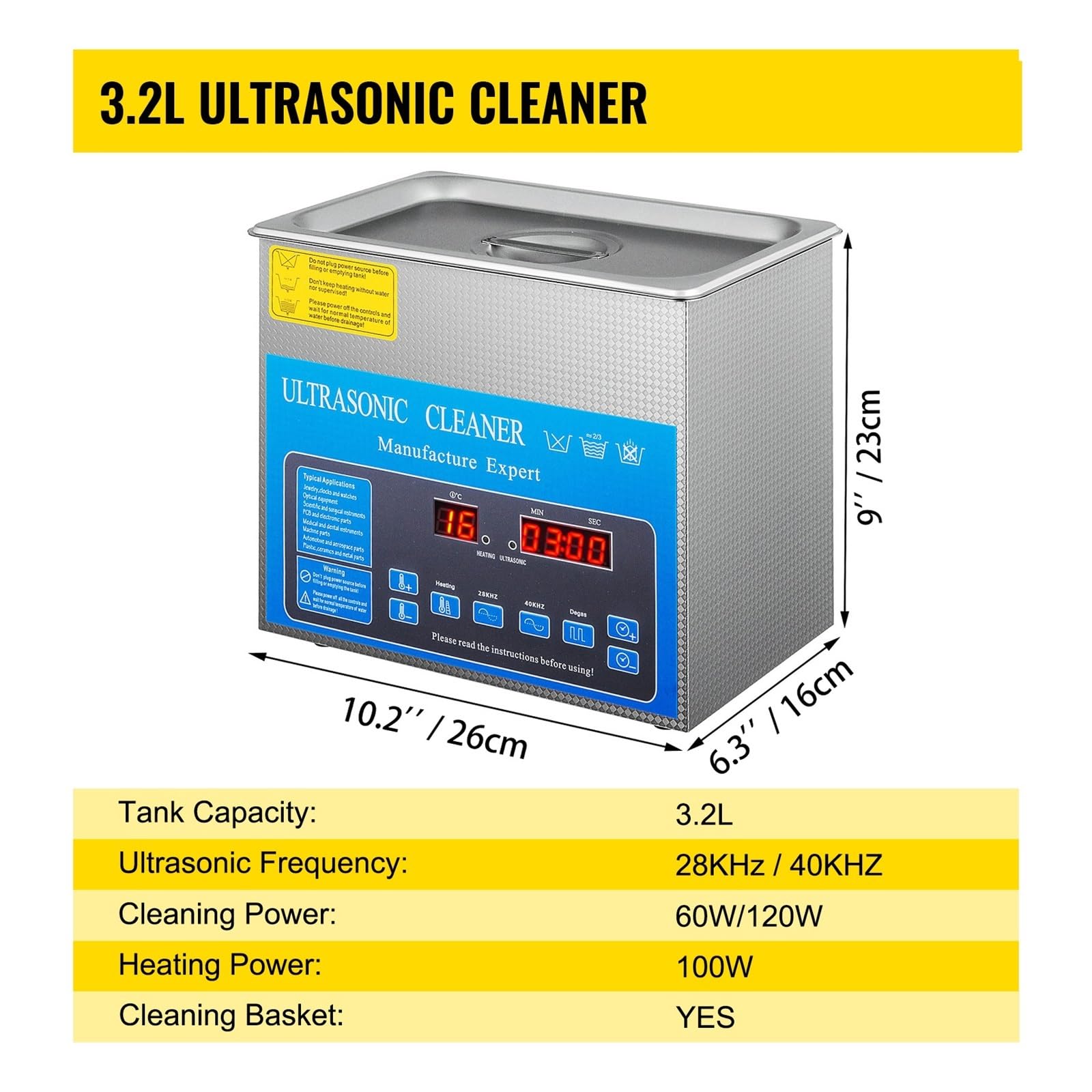 Ultraschallreiniger, 2L 3,2 L 6L 10L 22L 30L Ultraschallreiniger Mit Doppelfrequenz-digitaler Tragbarer Waschmaschine Ultraschall-Haushaltsgerät(3.2 L Tank)