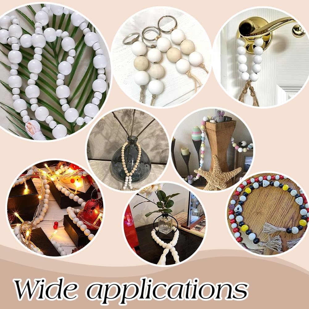 PH PandaHalll 500Pcs Round Wood Beads 10mm White Wooden Beads Craft Bead Rustic Farmhouse Wood Spacer Bead for Necklace Bracelet Jewelry Making Garland Keychain Crafts - Image 5