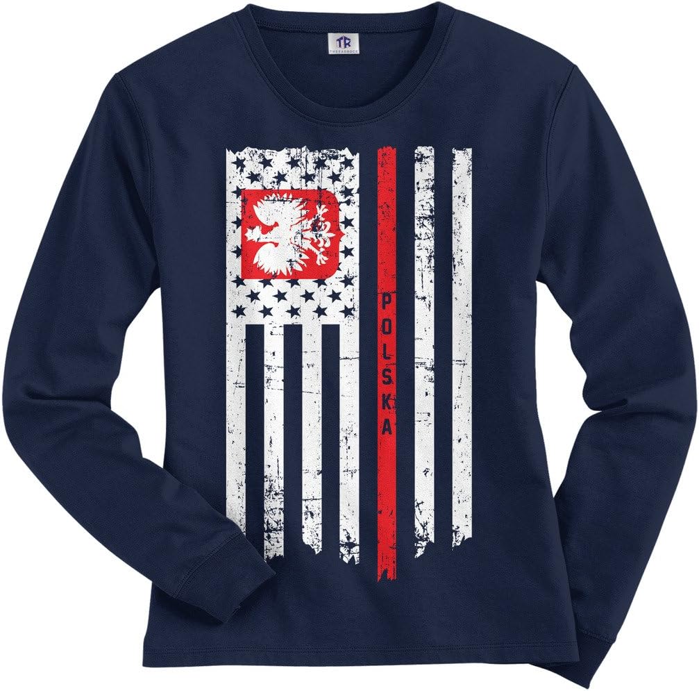 Threadrock Women's Poland USA Polish American Flag Long Sleeve T-Shirt