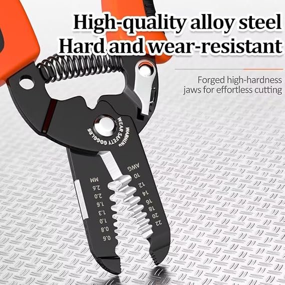 Wire Stripper Tool, Side Cutting Edge, Multi-Function, Labor-Saving Spring, Non-Slip Grip, Safety Lock, Rust-Resistant Coated Hard Steel Cable Stripper for Electricians, Electrical Work, DIY Projects