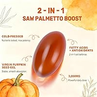 Vista 3 de Aceite de semilla de calabaza con cápsulas de palma enana americana, 3000 mg/porción, 300/600 cápsulas blandas Prensado en frío, aceite virgen