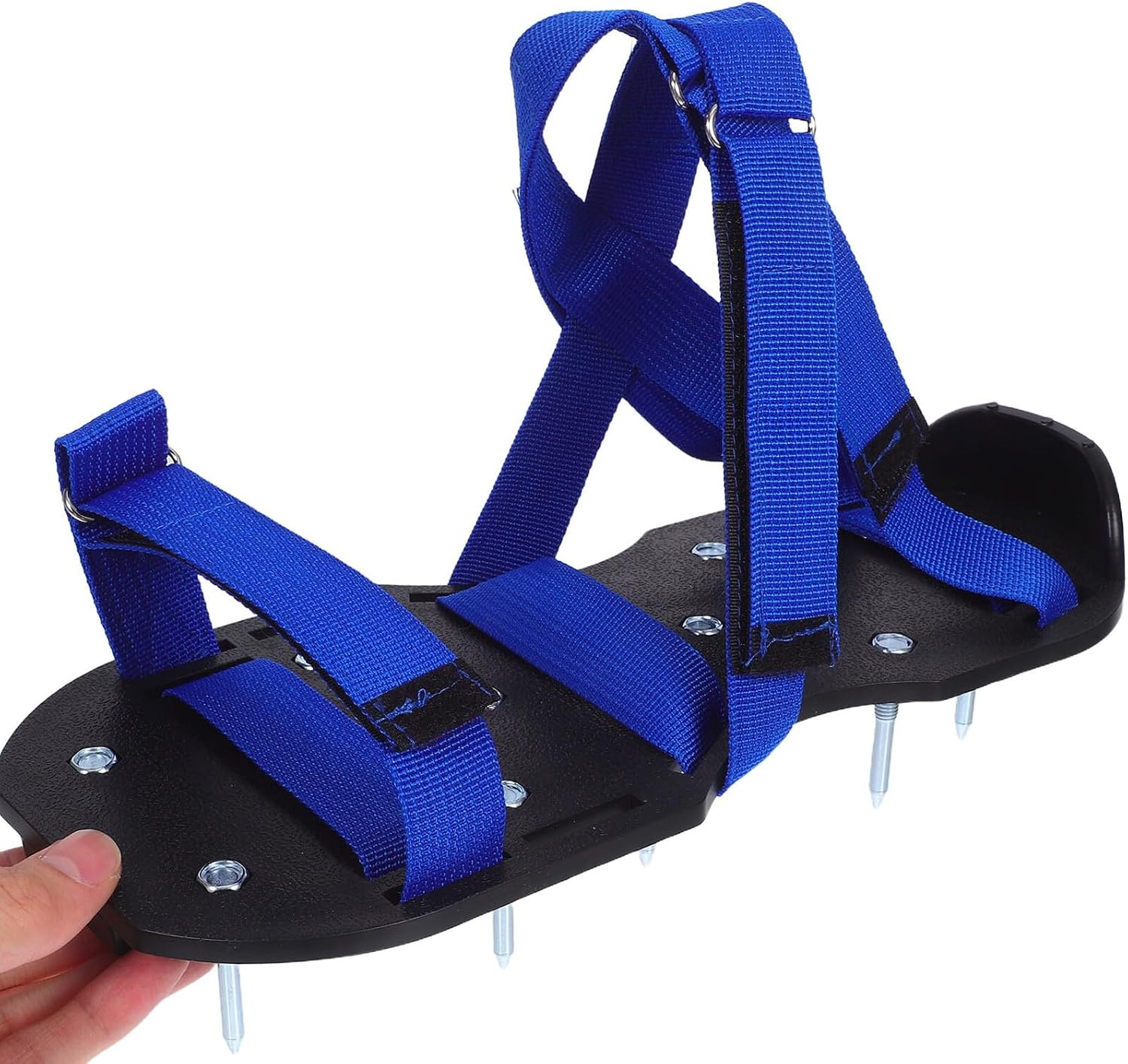 Hemoton Lawn Aerator Shoes with 4.2cm Spikes, Black Sole and Blue Laces, Soil Loosening Gardening Spike Shoes for Yard and Garden Aeration