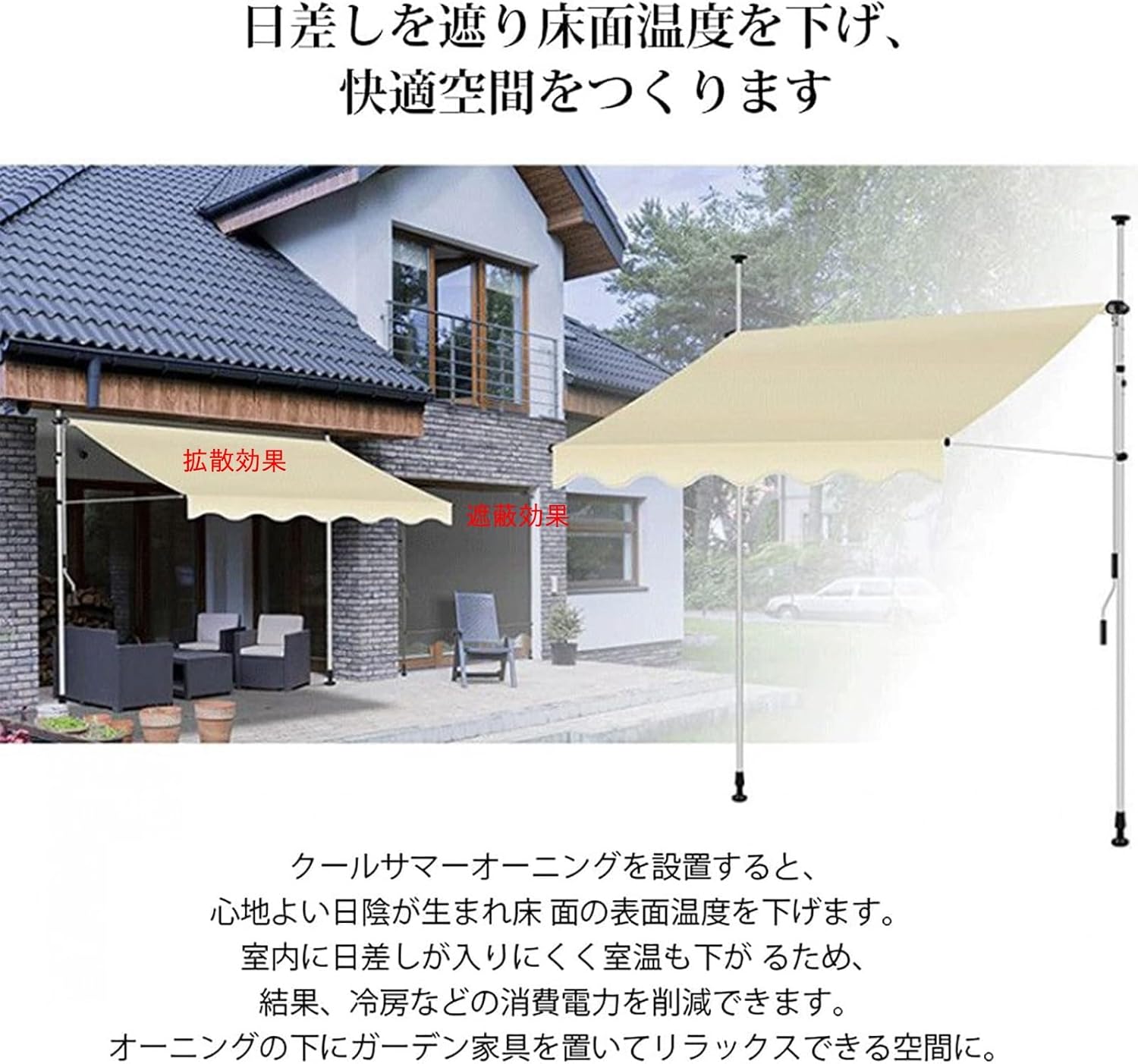 オーニングテント オーニングシェード 屋外 サンシェード 伸縮タイプ 日よけ 巻き取り式 サンシェード ひさし 庭 オーニング シェ