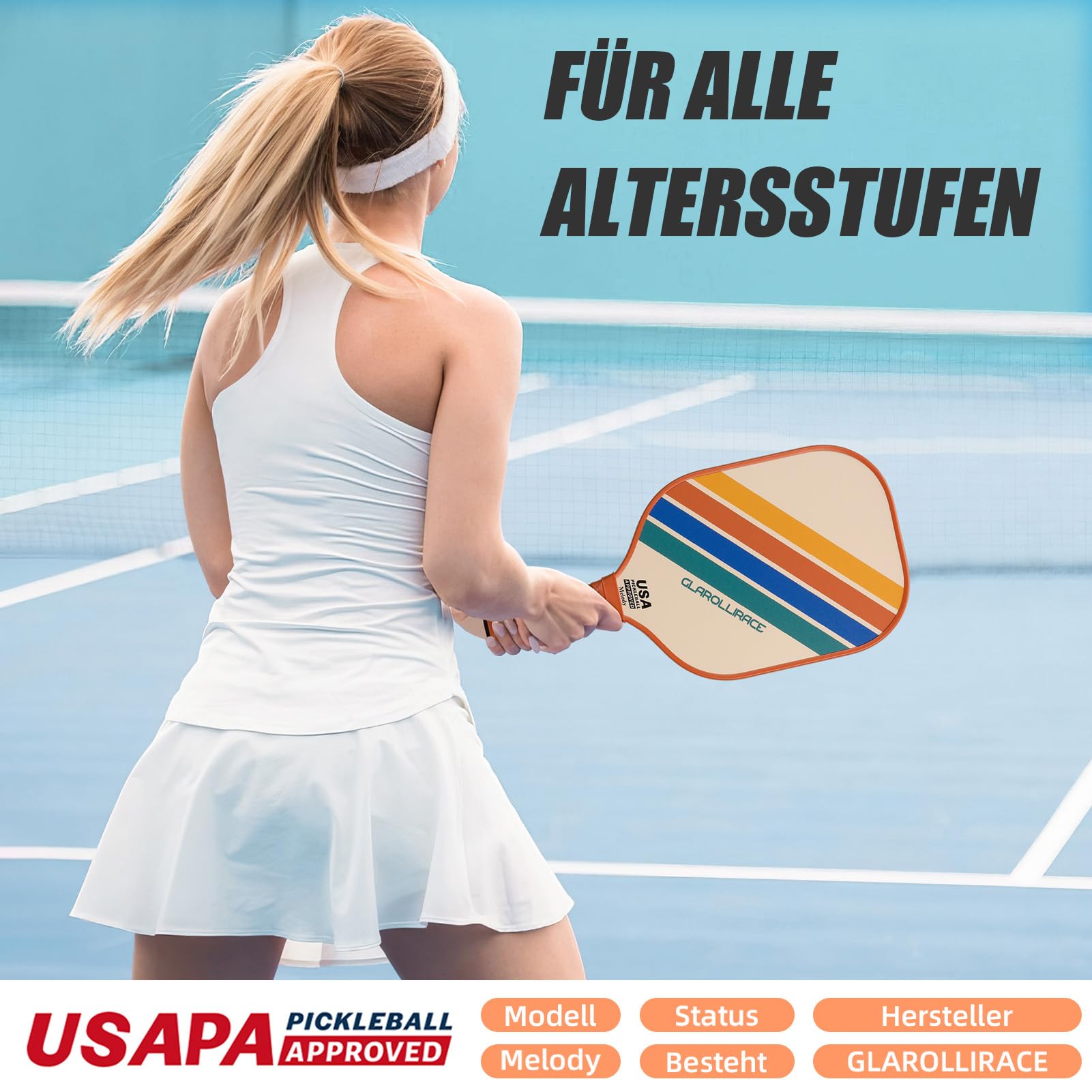 Pickleball Paddle Set mit 2 | 4 Fiberglas Fledermäusen, USAPA genehmigt, Pickleball Paddle, Fiberglas Oberfläche und PP Wabenkern, atmungsaktiver Griff, 4 Innen- und Außenbälle, 1 Tasche