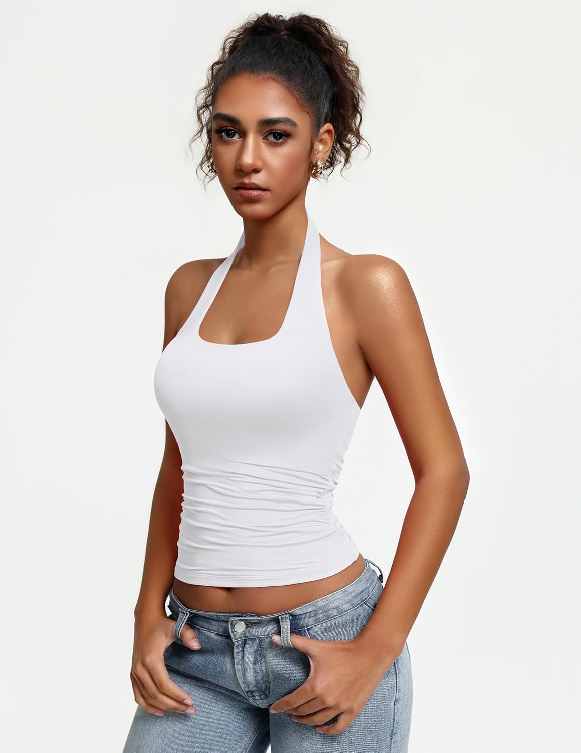 Avidlove Women Halter Tank Tops Sexy Backless Ruched Fitted Double Lined Going Out Top 2026 Summer - Image 5