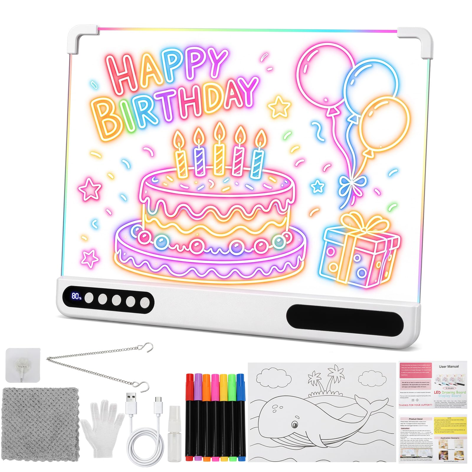 Lavagna Luminosa per Disegnare,LED Lavagnetta Cancellabile Bambinii 35x27cm