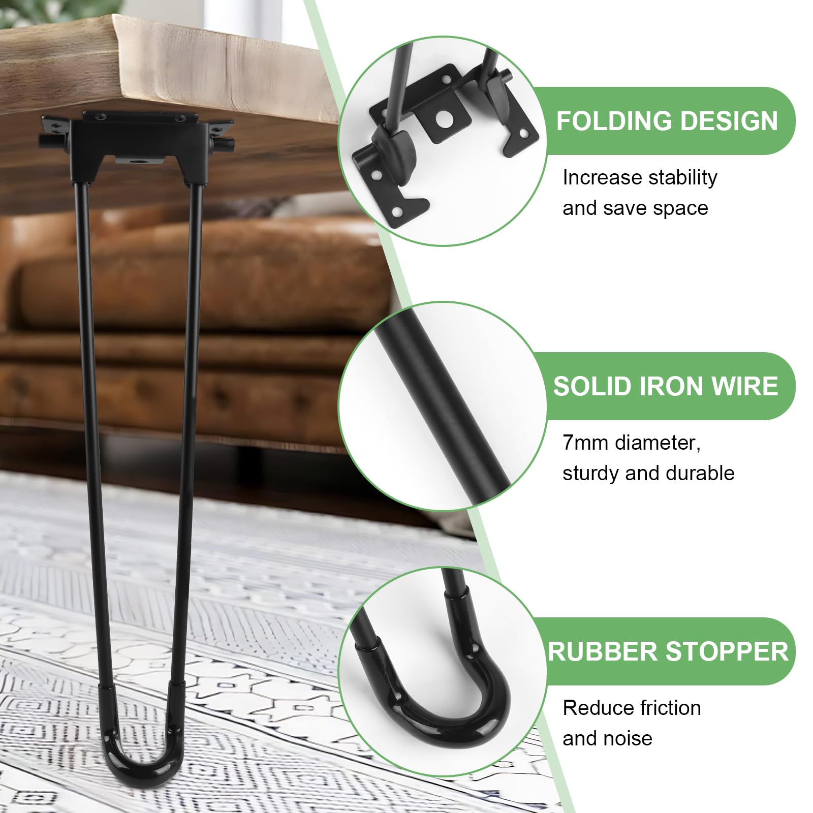 SUPAWAY Pack of 4 Foldable Hairpin Table Legs, 32 cm, Hairpin Legs Black Hairpin Table Feet, Foldable Coffee Table Legs - Image 3