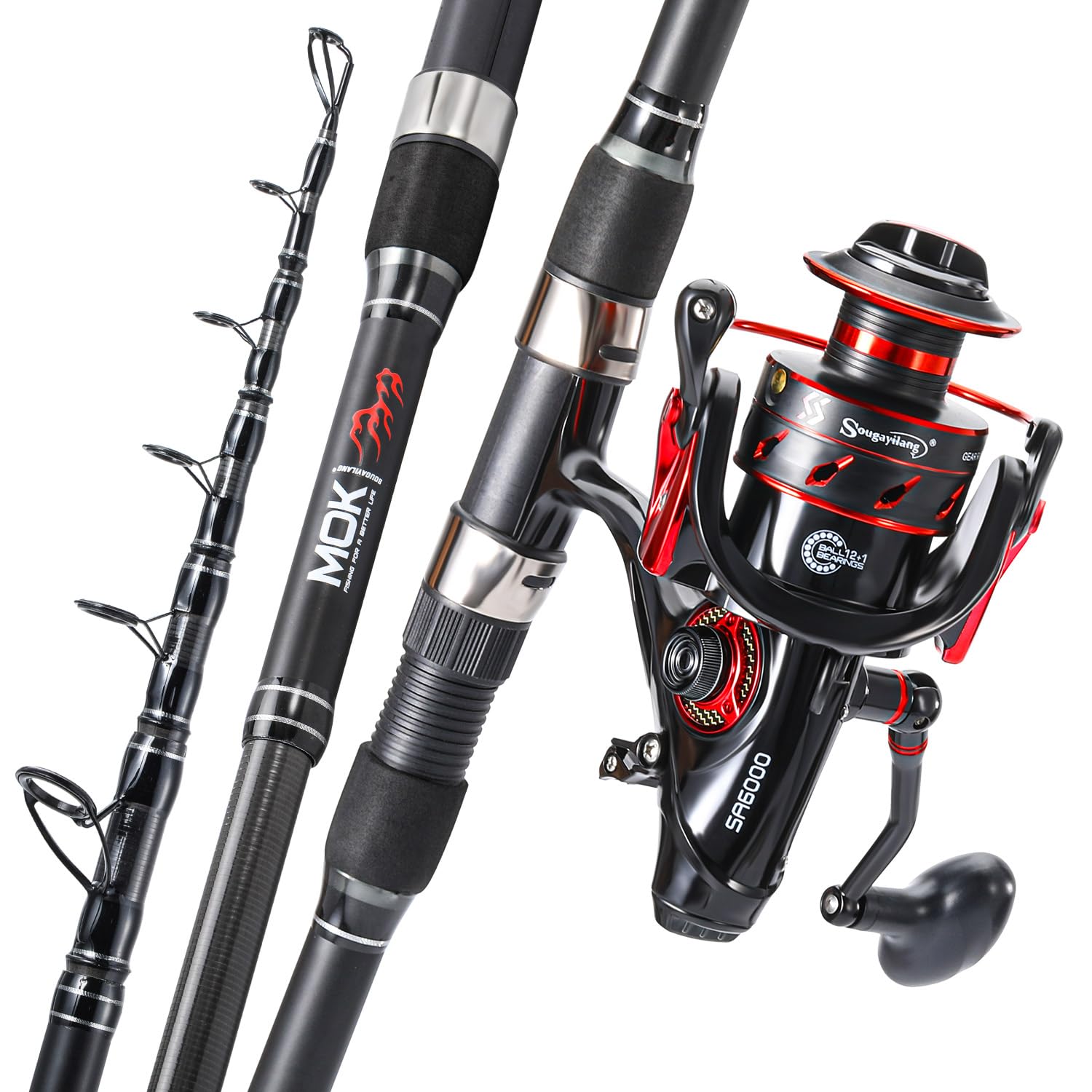 Sougayilang Juego de caña de pescar y carrete, cañas telescópicas de viaje, carrete de carpa potente 4.7:1 para pesca con alimentador, 3.6 m/3.9 m/4.2 m