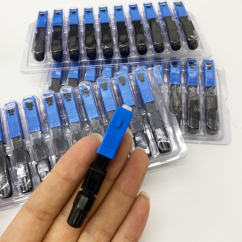 100 PCS SC UPC Fiber Optic Quick Connector, FTTH Single Mode Fast Field Assembly Reusable Optical Cold Connection Adapte