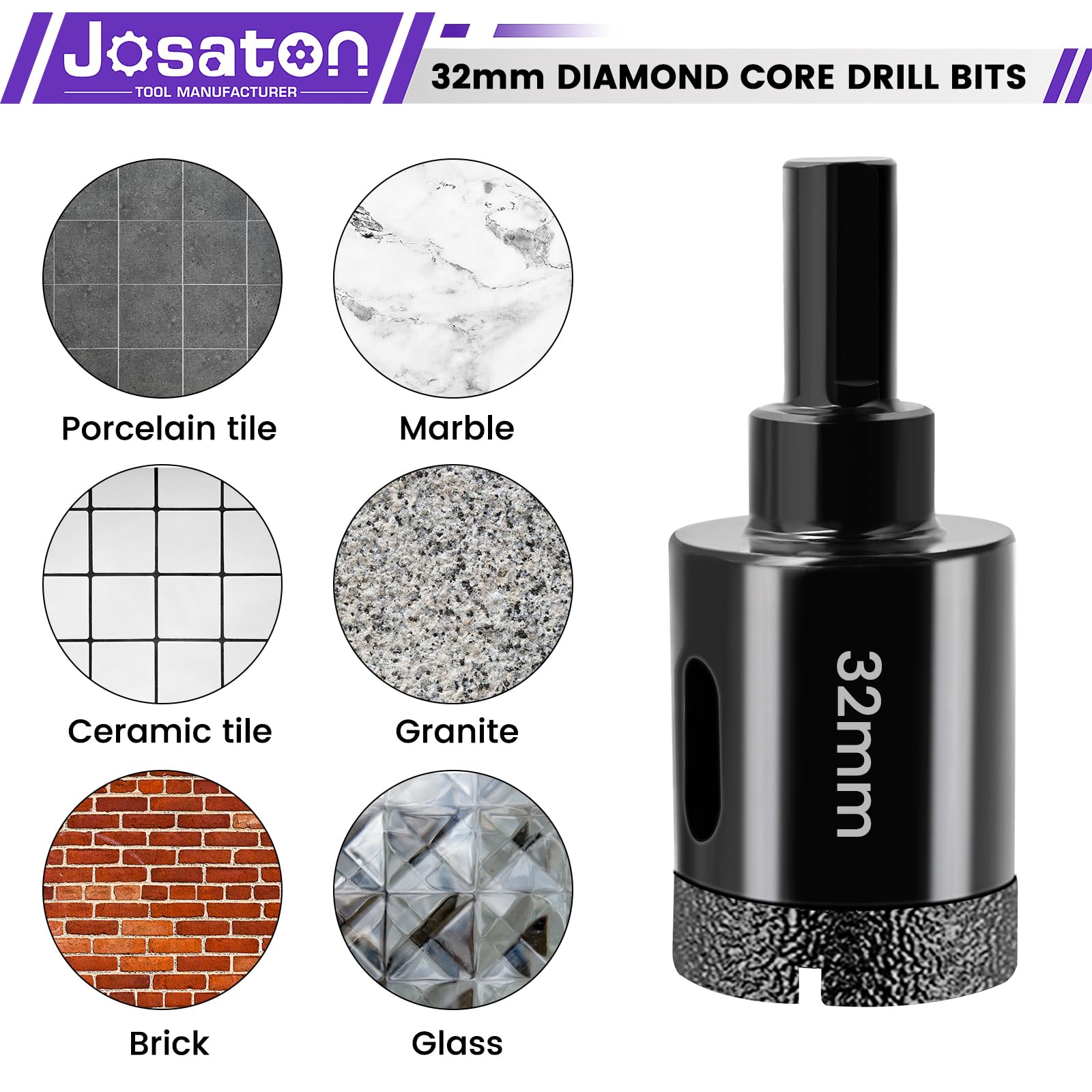 32mm Diamond Hole Cutter Josaton 2Pcs Dry Tile Hole Saw Set for Glass Porcelain, Tile, Marble, Ceramic, Granite - Image 4
