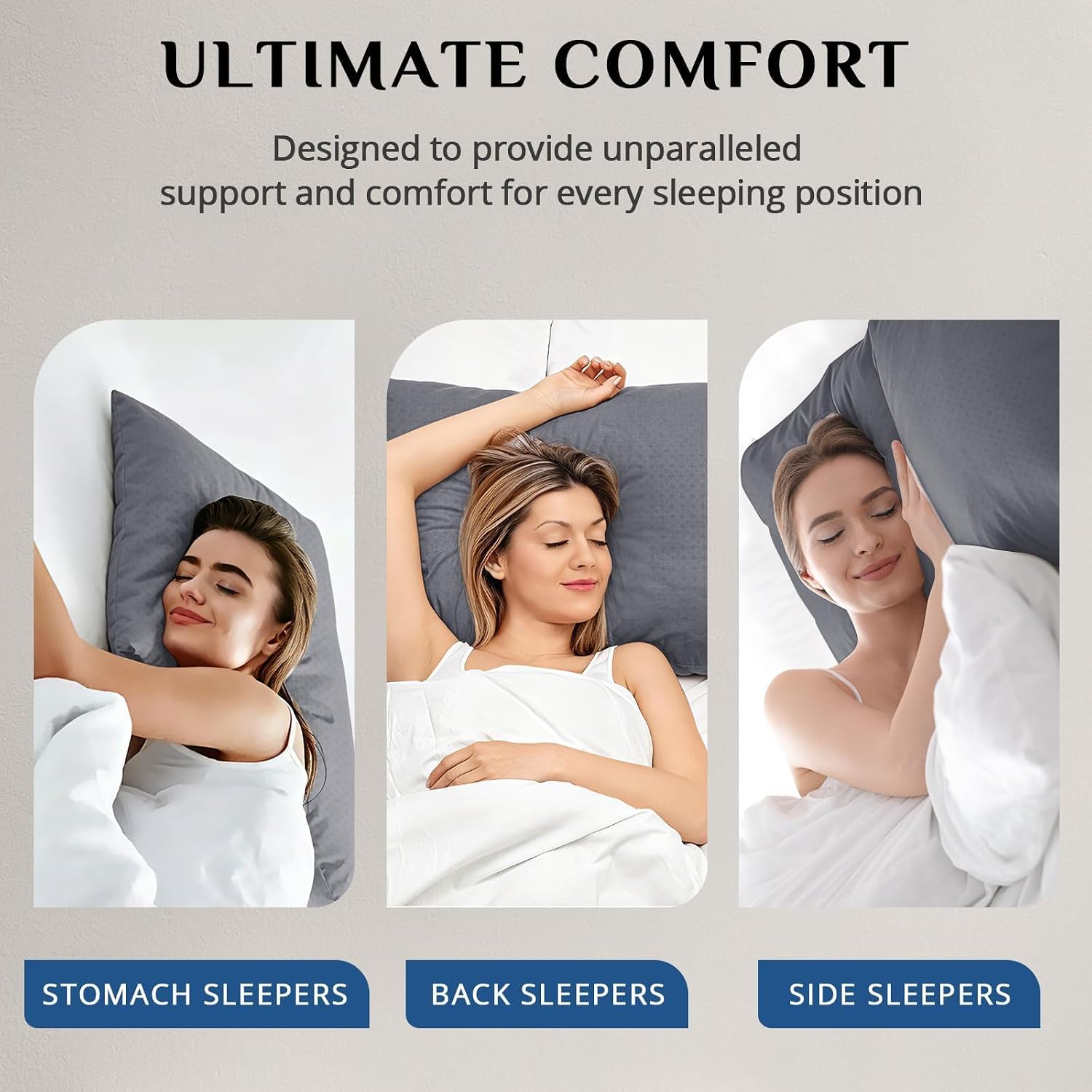 JOLLYVOGUE Grey Pillows Queen Size Set of 2, Supportive Firm Bed Pillows with Oeko-Tex Certified Soft Down Alternative Fill, Fluffy Luxury Hotel Quality for Back, Stomach and Side Sleepers
