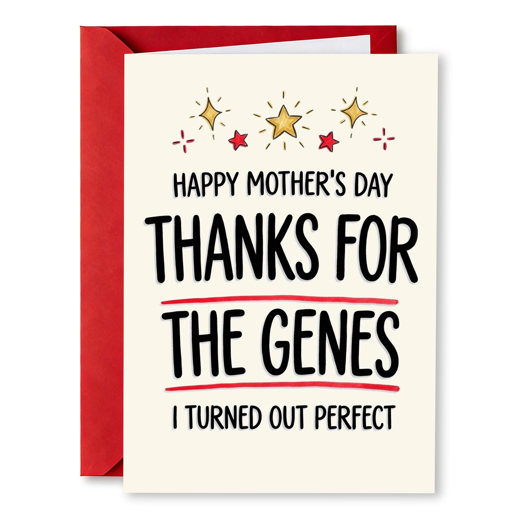 Photo 1 of **2 PACK**PTRUKD Funny Mother's Day Card Thanks For The Genes - I Turned Out Perfect Joke Greeting Card - Humorous Gift from Daughter Son about Good Looks - 400gsm Heavy Stock