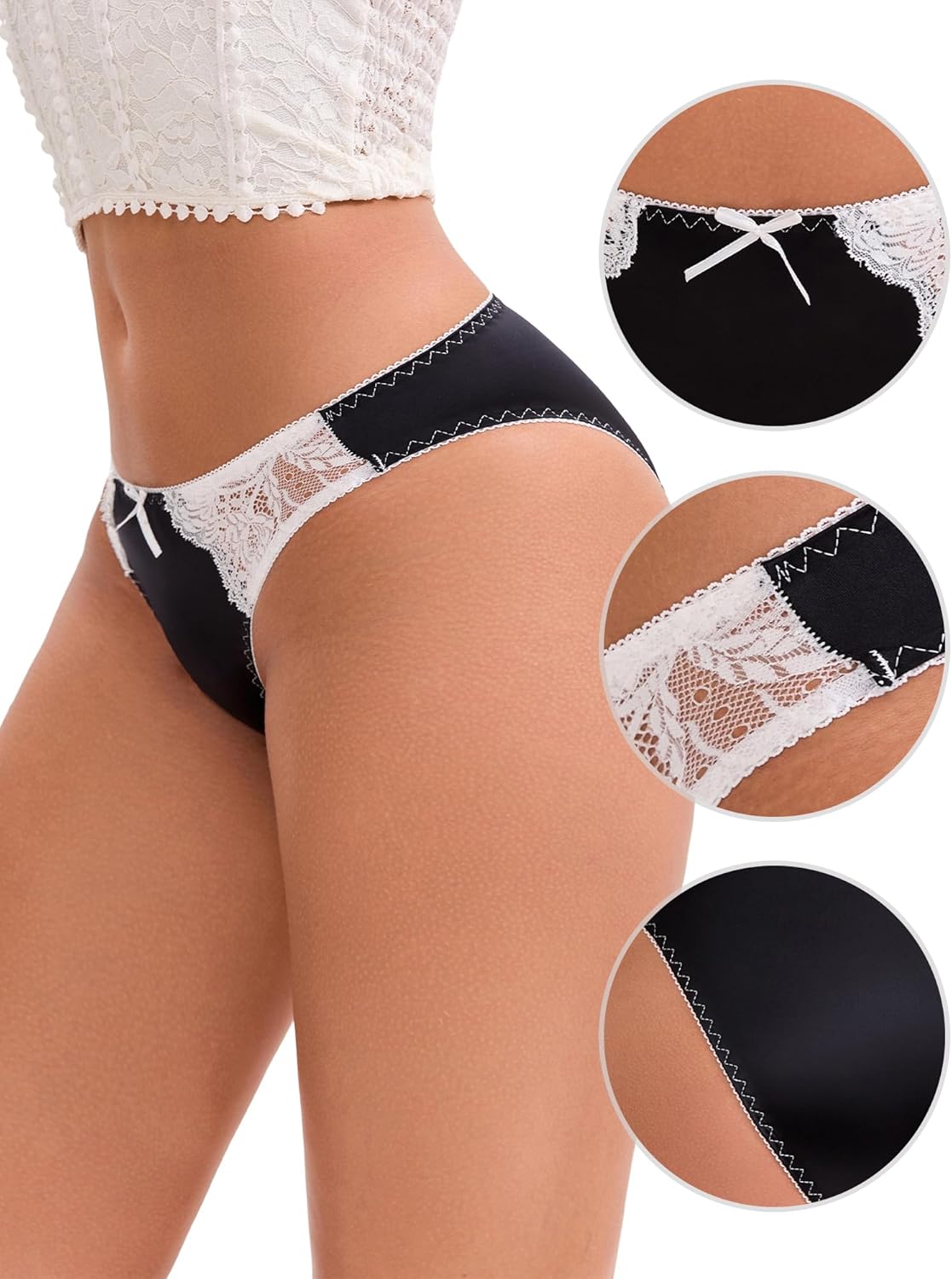 Allegra K Womens Lace Satin Bikini Low Rise No Show Briefs Comfortable Smoothing Underwear - Image 3