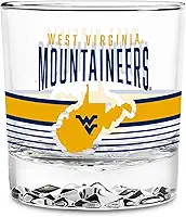 Rico Industries NCAA West Virginia Mountaineers Standard 326.0 g Rocks Glass – Copo de vidro transparente de base pesada, copo durável para coquetel de uísque para bar em casa, cozinha ou