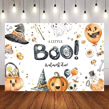 7x5ft Halloween Baby Shower Backdrop Little Boo Spooky Costume Party Background Fall Pumpkin Autumn Baby Boy Photography Backdrops Cake Table Decorations Supplies