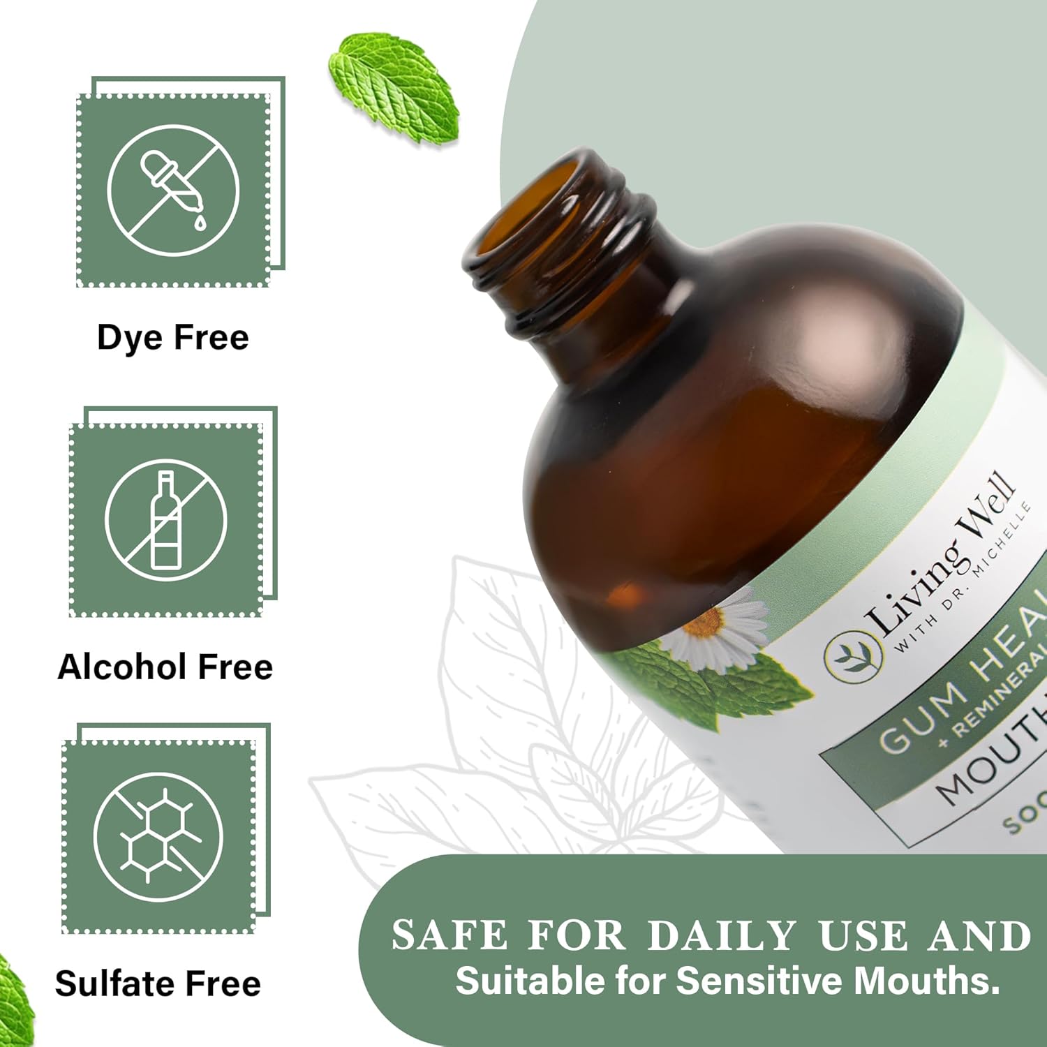 Living Well with Dr. Michelle Remineralizing + Gum Health Mouthwash – Soothing Mint | Hydroxyapatite, Colloidal Silver | Alcohol-Free, Fluoride-Free, Fresh Breath Support - Image 5