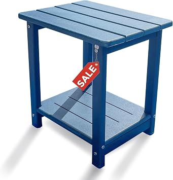 Adirondack Outdoor Side Table - 16.5" Square 2-Tier Patio Table with Weatherproof HDPE Material | All-Weather Low Maintenance Furniture for Poolside Porch Deck Blue